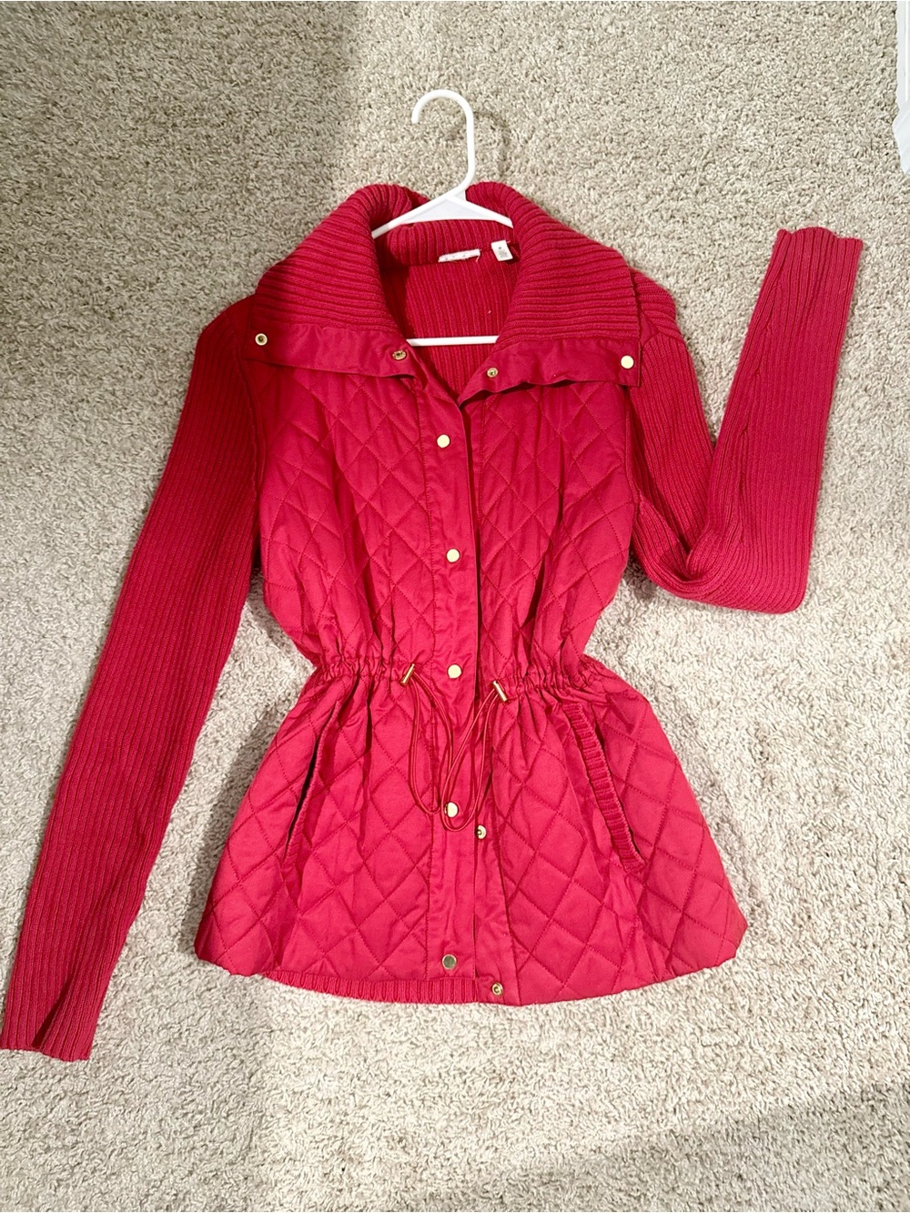 Quilted Drawstring Waist Red Jacket